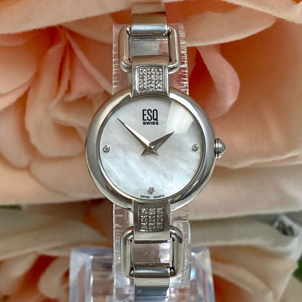 ESQ by Movado Diamond Accented Swiss Quartz Bangle Watch Mother of Pearl